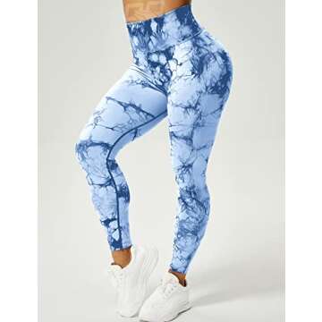 QOQ Womens Tie Dye High Waisted Workout Leggings Seamless Scrunch Booty Butt Lift Yoga Pants Tummy Control Compression Tights Light Blue M