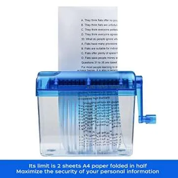 JIKIOU Mini Hand Shredder Portable Paper Shredder Manual Shredder Documents Paper Cutting Tool Home Office Desktop Stationery Christmas Birthday Gift Blue