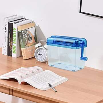 JIKIOU Mini Hand Shredder Portable Paper Shredder Manual Shredder Documents Paper Cutting Tool Home Office Desktop Stationery Christmas Birthday Gift Blue