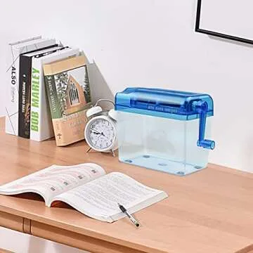 JIKIOU Mini Hand Shredder Portable Paper Shredder Manual Shredder Documents Paper Cutting Tool Home Office Desktop Stationery Christmas Birthday Gift Blue