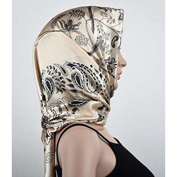 corciova 35 x 35 Women Silk Feeling Square Hair Scarf Headscarf Pearl Tree Headband Tie Sleeping at Night Bandana Headscarf