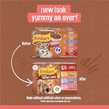 Purina Friskies Extra Gravy Wet Cat Food Chunky 24ct Variety Pack (With Chicken, Turkey, Salmon, Bee...