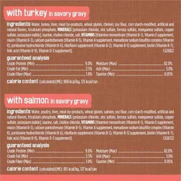 Purina Friskies Extra Gravy Wet Cat Food Chunky 24ct Variety Pack (With Chicken, Turkey, Salmon, Beef) - (Pack of 24) 5.5 oz. Cans