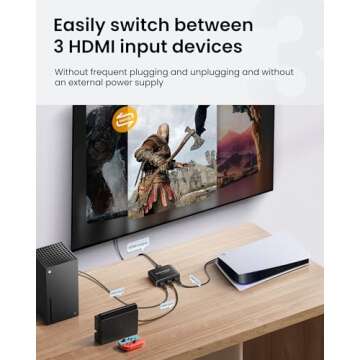 HDMI Switch 3-Port 4K@60Hz Aluminum Alloy[with 4FT HDMI 2.0 Cable], avedio links 4K HDMI Switcher, 3 Way HDMI Selector Switch, HDMI Switch 3 in 1 Out Support HDCP 2.2, HDR 10, for PS5, PS4 (Black)