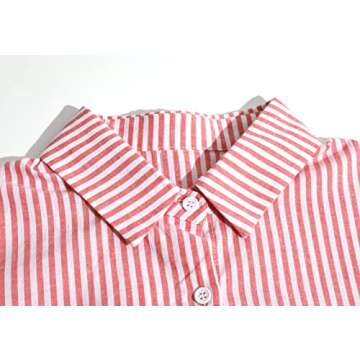 chouyatou Women's Casual Long Sleeve Button Down Loose Striped Cotton Maxi Shirt Dress (Large, Red)