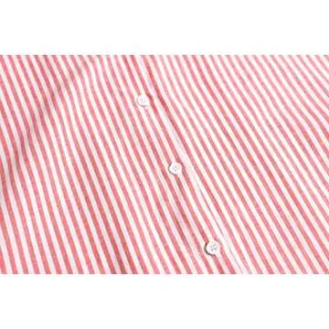 chouyatou Women's Casual Long Sleeve Button Down Loose Striped Cotton Maxi Shirt Dress (Large, Red)