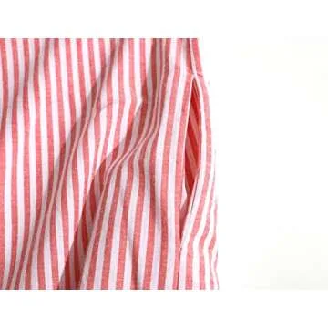 chouyatou Women's Casual Long Sleeve Button Down Loose Striped Cotton Maxi Shirt Dress (Large, Red)