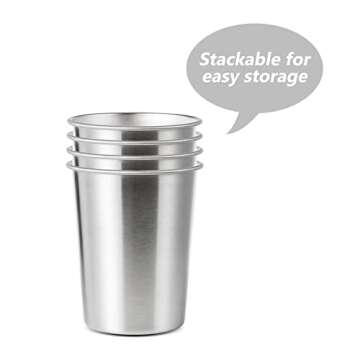 YOLCAR 4Pack 6oz Small Stainless Steel Cups, BPA Free Healthy Pint Drinking Cups Metal Drinking Glasses ​For Kids (Silver, 170ml/6oz)