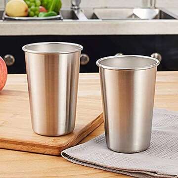 YOLCAR 4Pack 6oz Small Stainless Steel Cups, BPA Free Healthy Pint Drinking Cups Metal Drinking Glasses ​For Kids (Silver, 170ml/6oz)