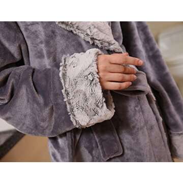 SUNBABY Thicker Long Flannel Sleepwear Women Man Imitation Fur Collar Bathrobes Warm Couple Pajamas, Grey, X-Large