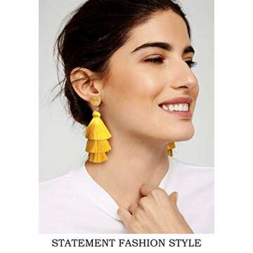 Vibrant Yellow Bohemian Dangle Tassel Earrings for Women - Stunning Gift Idea