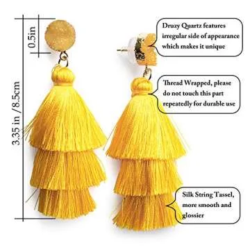Bright Yellow Layered Dangle Tassel Earrings for Women