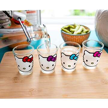 Sanrio Hello Kitty Faces 1.5-Ounce Mini Glass Cups, Set of 4 | Whiskey Shot Glasses, Home Barware For Liquor and Beverages, Kitchen Decor Essentials | Cute Kawaii Gifts And Collectibles