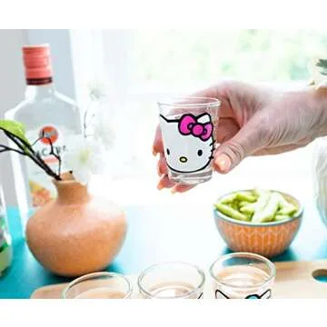 Sanrio Hello Kitty Faces 1.5-Ounce Mini Glass Cups, Set of 4 | Whiskey Shot Glasses, Home Barware For Liquor and Beverages, Kitchen Decor Essentials | Cute Kawaii Gifts And Collectibles