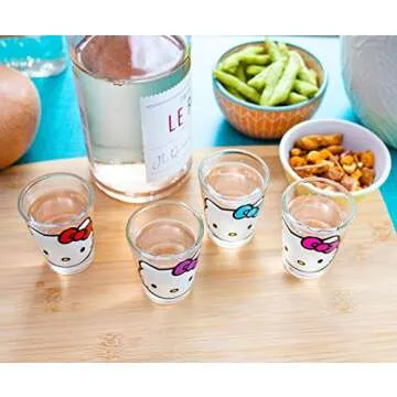 Sanrio Hello Kitty Faces 1.5-Ounce Mini Glass Cups, Set of 4 | Whiskey Shot Glasses, Home Barware For Liquor and Beverages, Kitchen Decor Essentials | Cute Kawaii Gifts And Collectibles