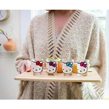 Sanrio Hello Kitty Faces 1.5-Ounce Mini Glass Cups, Set of 4 | Whiskey Shot Glasses, Home Barware For Liquor and Beverages, Kitchen Decor Essentials | Cute Kawaii Gifts And Collectibles