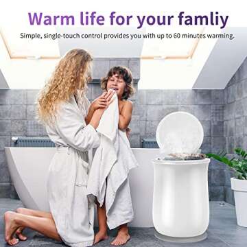 Electric Towel Warmer Bucket, Flip-lid Towel Warmers for Bathroom, Spa, Home, Extra Large (20 Liter) Blanket Warmer, Holds Two 70"X40" Towels, Robes, Blankets, PJs, 60mins Auto Shut Off [White]