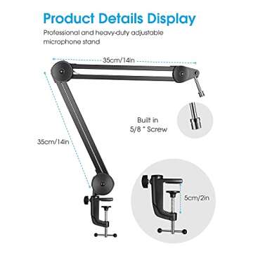Puroma Microphone Arm Stand Adjustable Suspension Boom Scissor Arm Stand Upgraded Heavy Duty Microph...