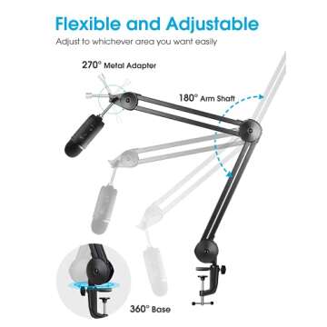 Puroma Microphone Arm Stand Adjustable Suspension Boom Scissor Arm Stand Upgraded Heavy Duty Microphone Stand with 5 Ties for Blue Yeti, Snowball, and Blue Yeti Nano (Medium)
