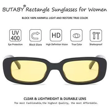 BUTABY Vintage Rectangle Sunglasses for Women with UV400 Protection