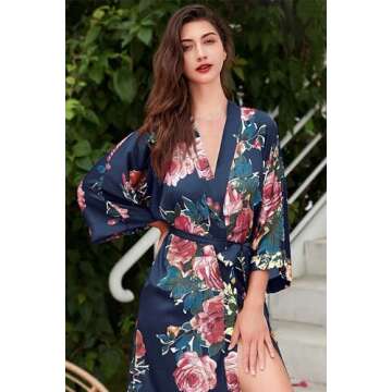 Elegant Floral Kimono Robe for Bridesmaids and Parties