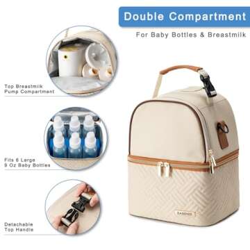 BABEYER Breastmilk Cooler Bag with Ice Pack Fits 6 Baby Bottles up to 9 Ounce, Breast Milk Pump Cooler Bag with Shoulder Strap for Nursing Mom Daycare, Work, Travel- Cream