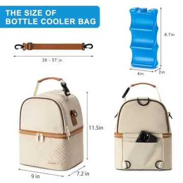 BABEYER Breastmilk Cooler Bag with Ice Pack Fits 6 Baby Bottles up to 9 Ounce, Breast Milk Pump Cooler Bag with Shoulder Strap for Nursing Mom Daycare, Work, Travel- Cream