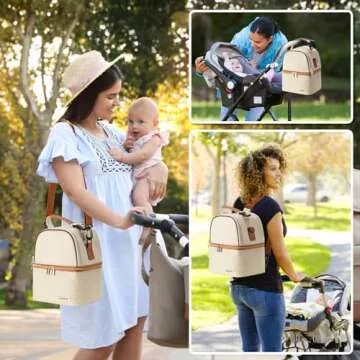 BABEYER Breastmilk Cooler Bag with Ice Pack Fits 6 Baby Bottles up to 9 Ounce, Breast Milk Pump Cooler Bag with Shoulder Strap for Nursing Mom Daycare, Work, Travel- Cream