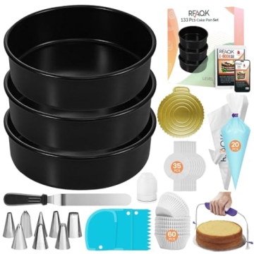 RFAQK 133PCs Round Cake Pans Set for Baking + Decorating Kit