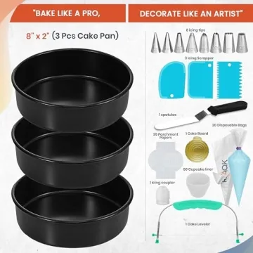 RFAQK 8-Inch Non-Stick Cake Pan Set with Accessories