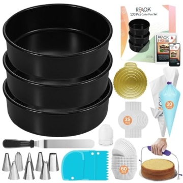 RFAQK 8-Inch Non-Stick Cake Pan Set with Accessories