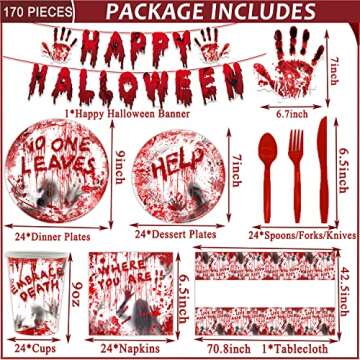 170 Pcs Scary Halloween Party Supplies, Bloody Themed Halloween Party Decorations Tableware Set for ...