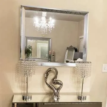 Chende 28"X36" Angled Bathroom Wall Mirror, Large Living Room Mirror for Decor with 2" Stainless Steel Frame, Modern Decorative Mirror Horizontal or Vertical