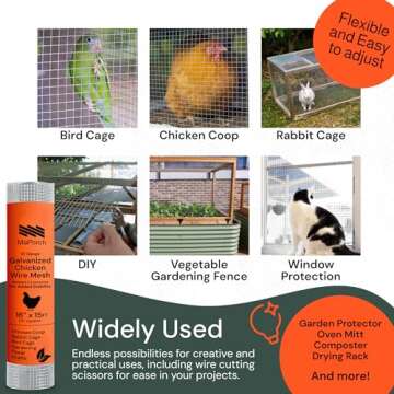 MaPorch Hardware Cloth - Galvanized Wire Mesh Roll for Vent, Rabbit Fencing, and Cabinets - Wire Cutting Scissor Included (16IN x 15FT, 1/4 Inch Mesh, 18 Gauge)