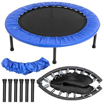 TURFEE 38" Mini Trampoline, 4-Way Folding Exercise Trampolines with Safety Pad, Fitness Rebounder Tr...