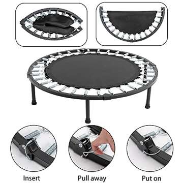 TURFEE 38" Mini Trampoline, 4-Way Folding Exercise Trampolines with Safety Pad, Fitness Rebounder Trampoline for Adults Kids Indoor Outdoor Exercise (Blue)