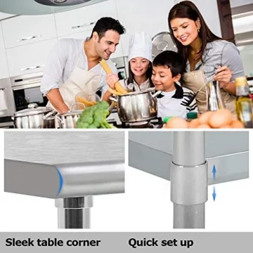 Stainless Steel Work Table with Adjustable Shelf for Home or Business