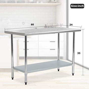 Stainless Steel Work Table with Adjustable Shelf for Home or Business