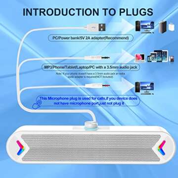 LENRUE Computer Speakers,Wired USB-Powered PC Speakers with 10W Stereo Sound,Sound-bar Speakers for PC Desktop Computer (White)