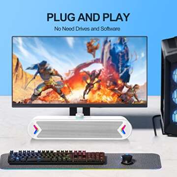 LENRUE Computer Speakers,Wired USB-Powered PC Speakers with 10W Stereo Sound,Sound-bar Speakers for PC Desktop Computer (White)