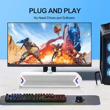 LENRUE Computer Speakers,Wired USB-Powered PC Speakers with 10W Stereo Sound,Sound-bar Speakers for PC Desktop Computer (White)