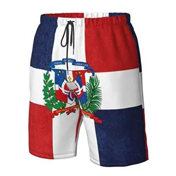 DARLEKS Dominican Republic Flag Men's Beach Shorts Drawstring Quick Dry Running Athletic Shorts Comfortable Loose Gym Shorts Swimsuit Pants with Pockets Medium