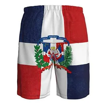 DARLEKS Dominican Republic Flag Men's Beach Shorts Drawstring Quick Dry Running Athletic Shorts Comfortable Loose Gym Shorts Swimsuit Pants with Pockets Medium