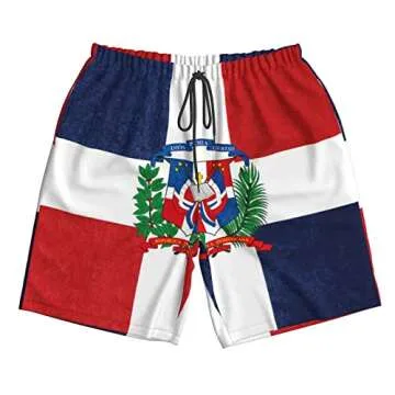 DARLEKS Dominican Republic Flag Men's Beach Shorts Drawstring Quick Dry Running Athletic Shorts Comfortable Loose Gym Shorts Swimsuit Pants with Pockets Medium