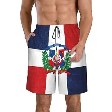 DARLEKS Dominican Republic Flag Men's Beach Shorts Drawstring Quick Dry Running Athletic Shorts Comfortable Loose Gym Shorts Swimsuit Pants with Pockets Medium