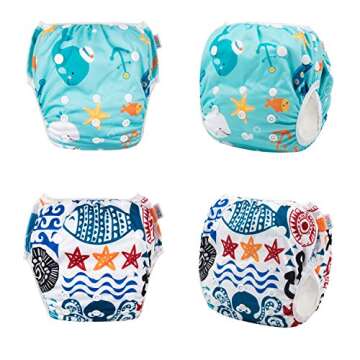 ALVABABY 2pcs Swim Diapers Baby & Toddler Snap One Size Reusable Adjustable Baby Boy Cartoon Fish Small DYK05-06