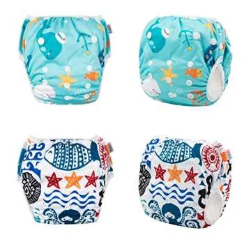 ALVABABY 2pcs Swim Diapers Baby & Toddler Snap One Size Reusable Adjustable Baby Boy Cartoon Fish Small DYK05-06
