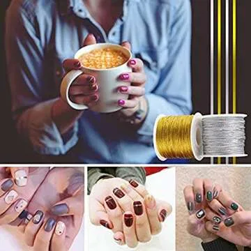 BTNOW 2 Spool 218 Yards/ 656 Feet Metallic Cord Tinsel String Craft Making Cord (Gold and Silver)