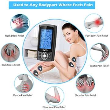 Belifu Dual Channel TENS EMS Unit with 12 Pads for Pain Relief Therapy