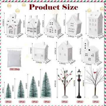 Tioncy 26 Pcs Ceramic Christmas Village Houses with Christmas Tree Berry Tree Bird Xmas Street Lamp ...